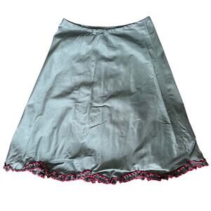 Vintage 60s Barbizon Grey Nylon Pink Lettuce Hem Pull on Skirt Twee Preppy